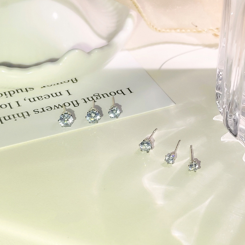 S925银针韩国闪亮镶钻耳钉气质三件套耳环ins风甜美小巧耳饰5753详情15