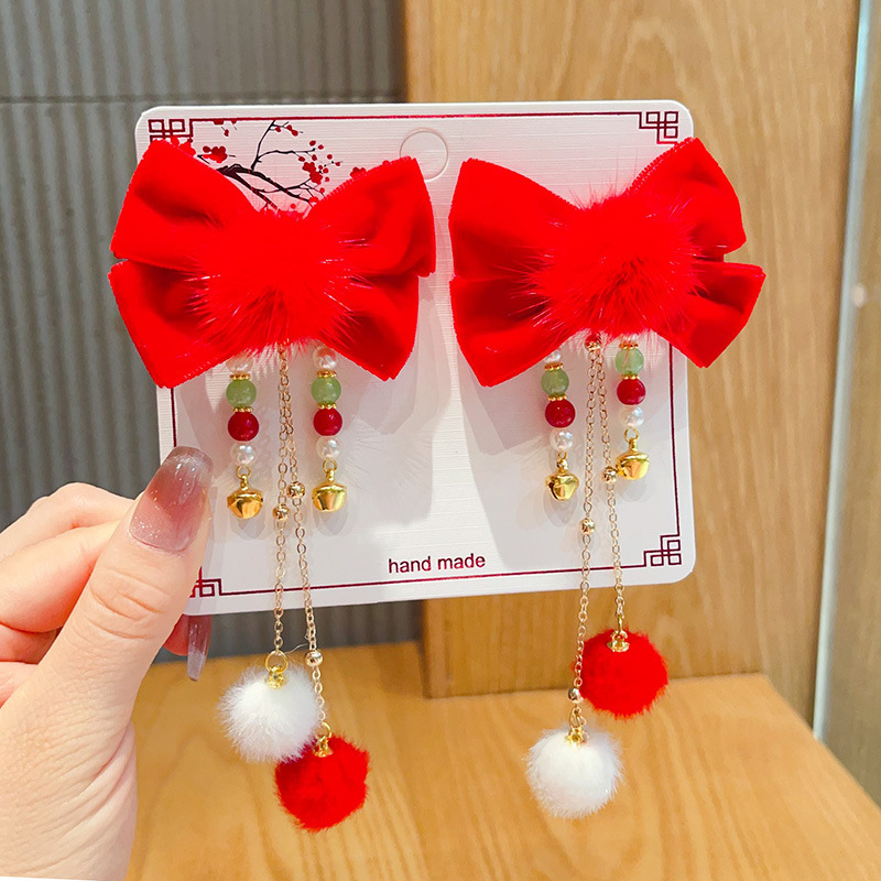 新年款红色古风流苏发夹儿童汉服发卡头饰女童复古蝴蝶结发夹发饰详情39