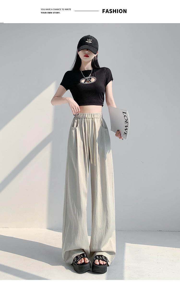 冰丝山本休闲裤女2024夏季新款高腰宽松直筒防晒垂感日系阔腿裤潮详情37