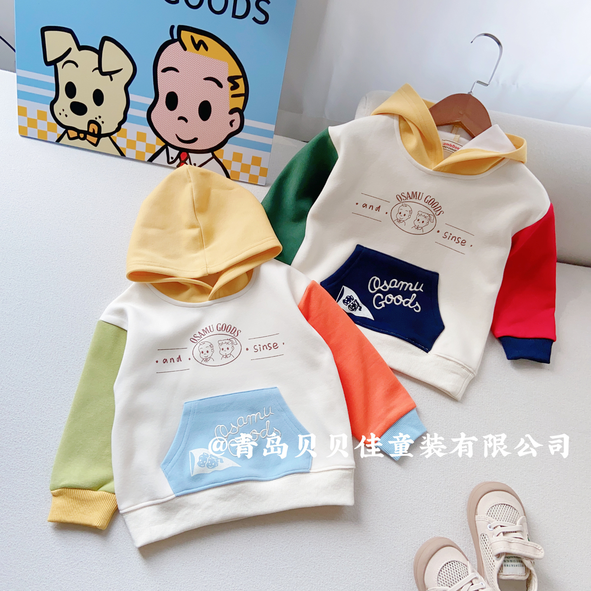 男童女童卫衣23秋冬加绒加厚小童连帽套头一体绒宽松卫衣批发零售详情2