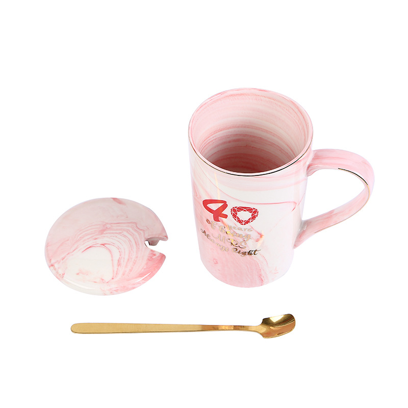 新款大理石情侣杯高杯陶瓷杯ceramic mug 高档礼盒杯子详情3