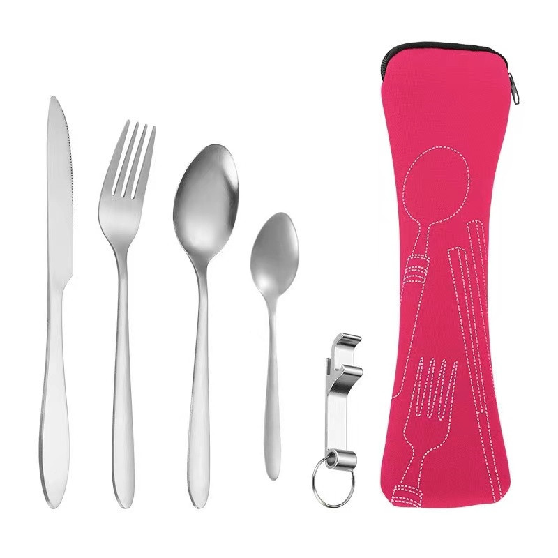跨境亚马逊不锈钢便携餐具五件套户外旅行露营刀叉勺小勺礼品套装详情9