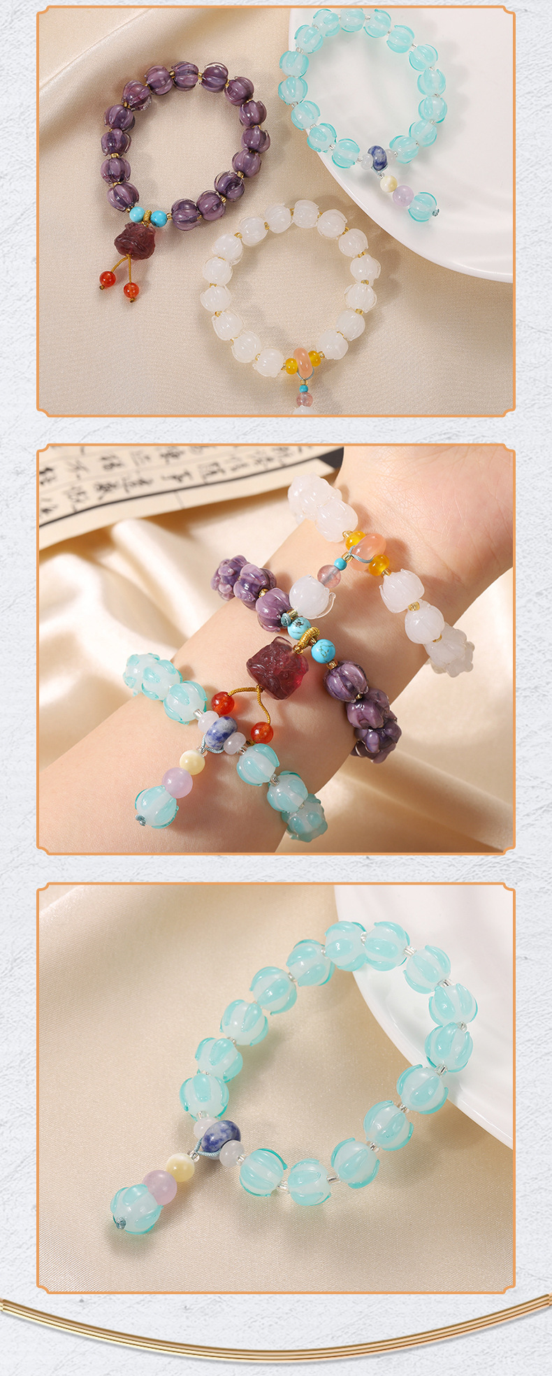 The same style as Xiaohongshu: Mu Shan Purple Lion Dance, Glazed Lotus bracelet, multi-treasure Buddhist prayer beads, White ice prayer beads, cultural and artistic accessories pic 7