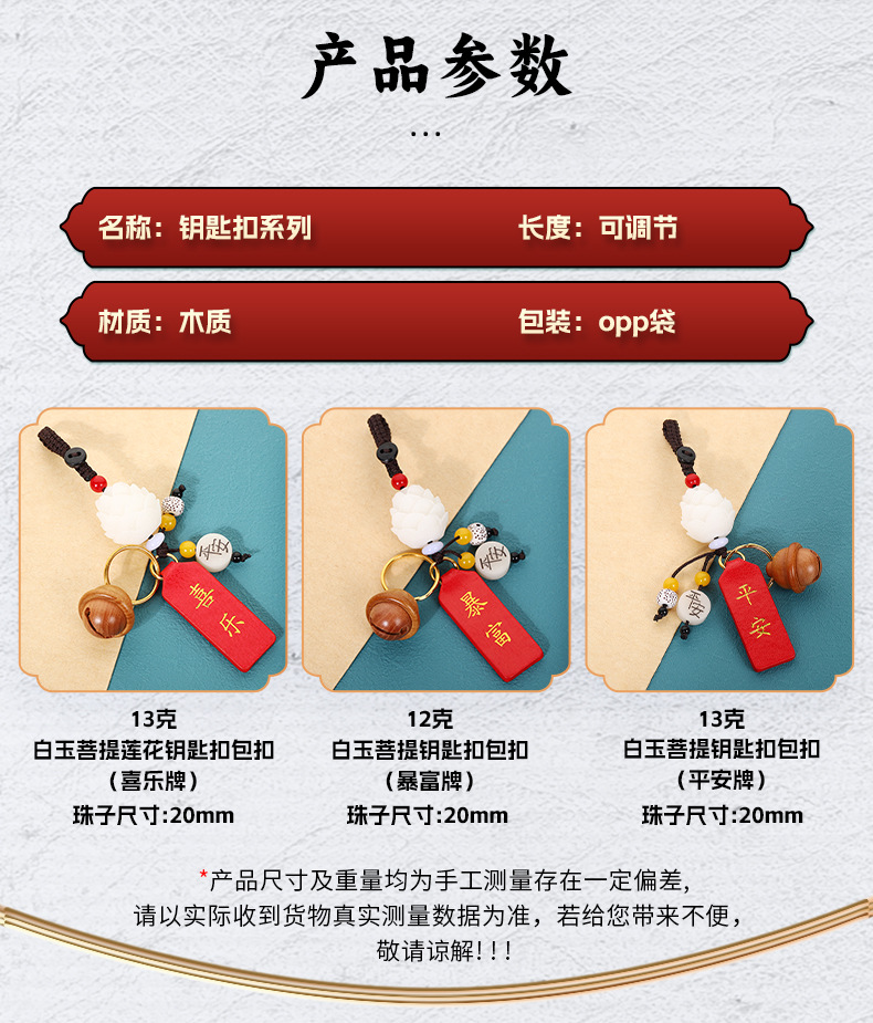 National trend car interior hanging ornaments, New Year gifts, peace and joy bag hanging ornaments, white jade Bodhi lotus keychain car hanging pic 1