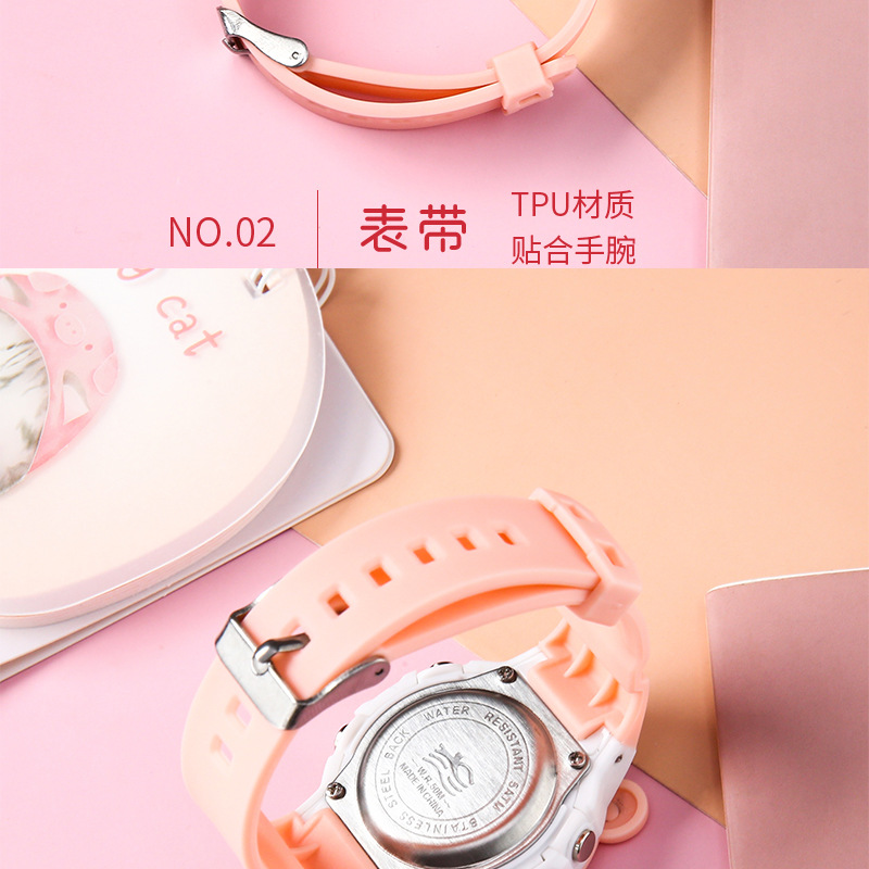 新款现货熊猫卡通儿童电子手表学生党防水夜光多功能闹钟电子表详情13