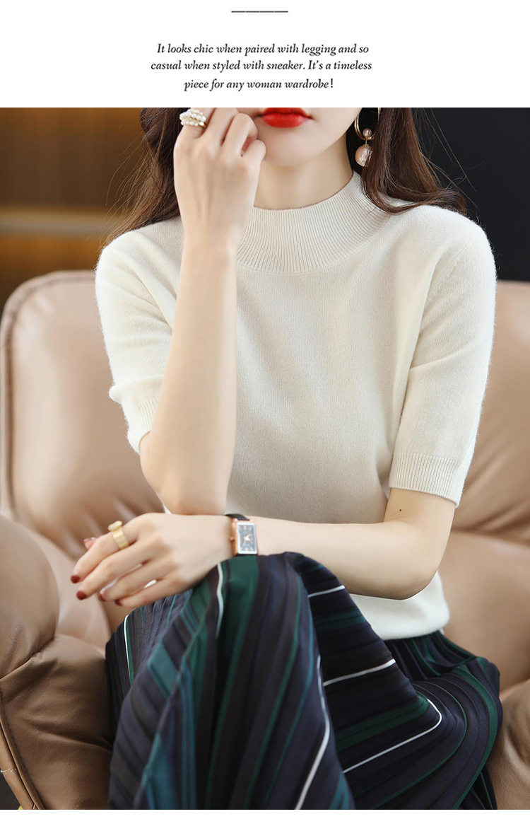 2024新款春秋半高领五分袖羊毛打底衫女中袖修身毛衣女西装伴侣内详情47