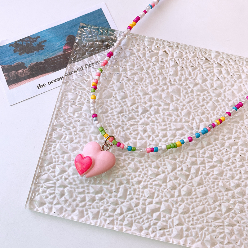 日韩彩色串珠项链童趣卡通可爱儿童蝴蝶爱心锁骨链多巴胺少女饰品详情22