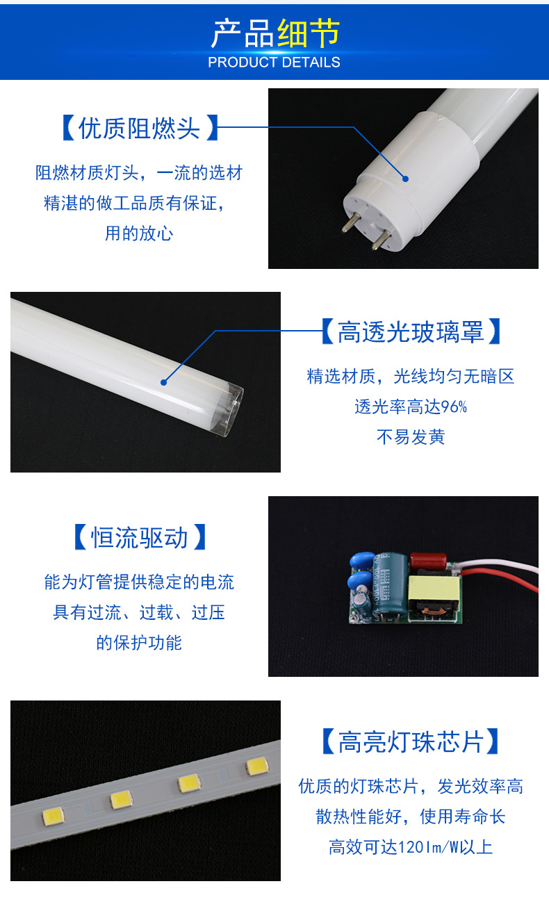 t8led lamp tube, glass g13 fluorescent lamp tube, 0.6m, 1.2m, 18w double-ended energy-saving lamp tube for workshop warehouse, 11 pic 2