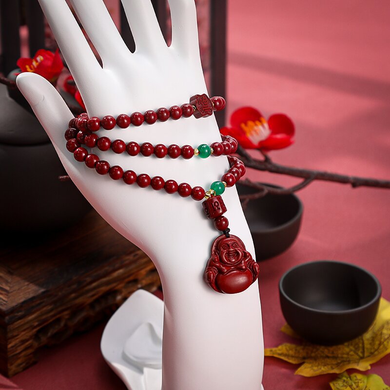 国潮-批发弥勒佛朱砂手链多圈缠绕福牌六字箴言手串手链紫金砂手饰情侣详情2