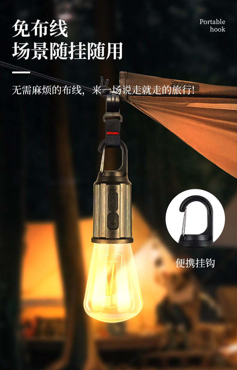 跨境创意手提仿真露营灯泡便携挂钩设计独立电源手提灯详情6