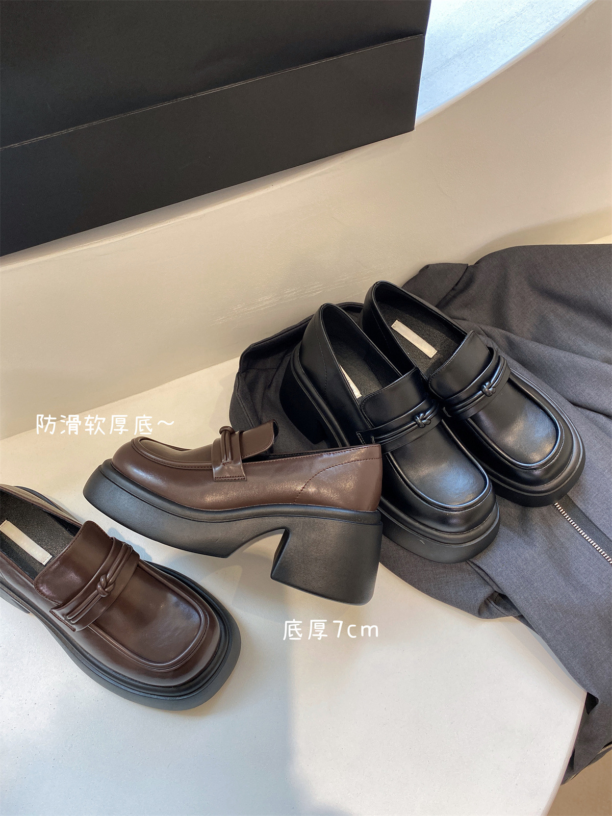 厚底松糕小皮鞋2023新款秋季单鞋女日系JK粗跟乐福鞋详情4