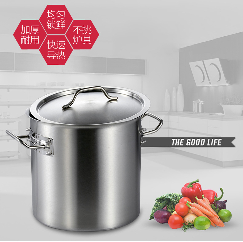 Thickened stainless steel soup bucket 430 iron bucket, special soup pot for induction cooker, milk tea bucket thickened 304 stainless steel soup bucket with magnetic pic 1
