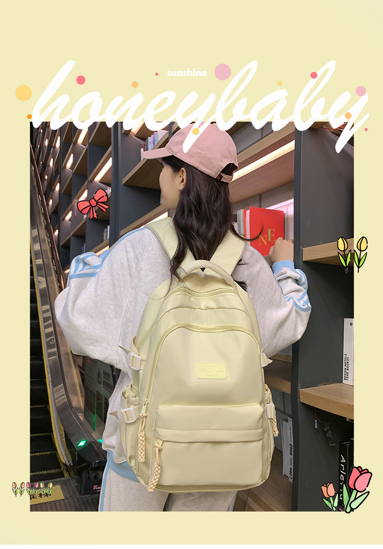 纯色休闲双肩包小学生女初高中书包简约时尚百搭大容量大学生背包详情1