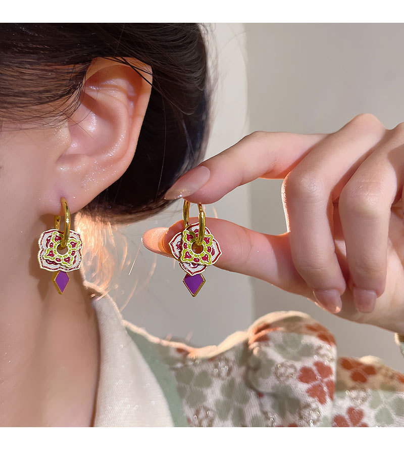 New Chinese-style vintage purple enamel earrings for women, unique and high-end earring, 2025 new retro earrings pic 17