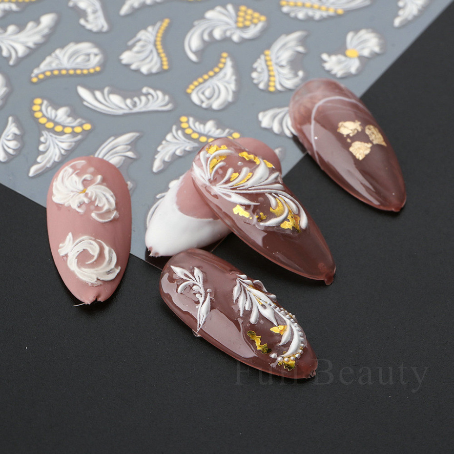 Cross-border new nail stickers 5D three-dimensional embossed nail stickers, Platinum flower self-adhesive sticker nail stickers wholesale shanilak pic 7