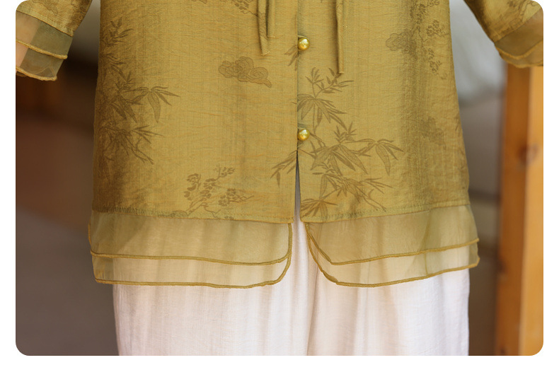 Mother's Day middle-aged mom summer short-sleeved women's Chinese-style shirt top, large-sized set, fashionable and stylish mini shirt T-shirt pic 29