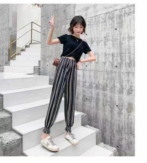Verano nuevo casual suelto pantalones de cordón pantalones mujeres bloomer pantalones mosquito estilo delgado versión coreana 9 puntos slim pantalones de playa pic 7
