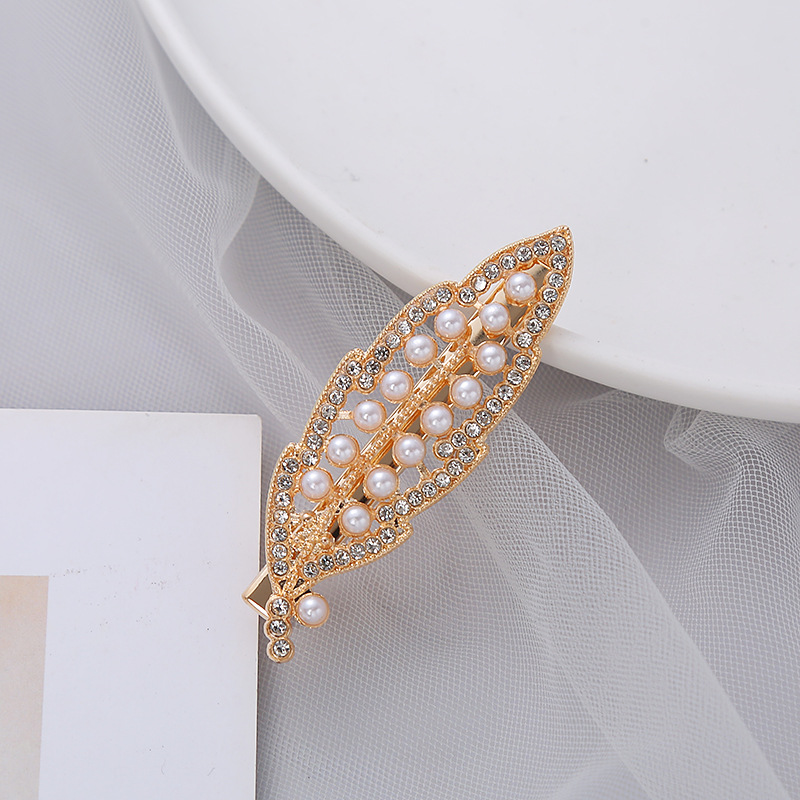 2021 nuevo feather leaf hairclip franja clip strass zirconia shiny moda perla borde clip de red accesorios para el cabello mujer pic 5
