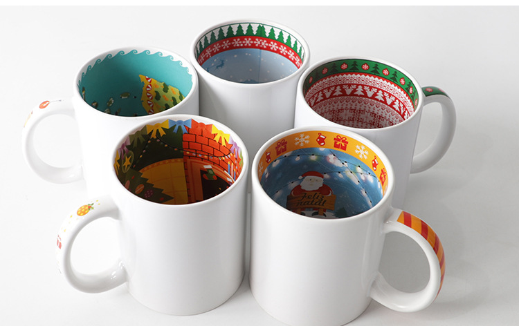 Heat-transferable cups with baked floral Christmas-coated ceramic cups, DIY cups, gifts for festivals pic 25