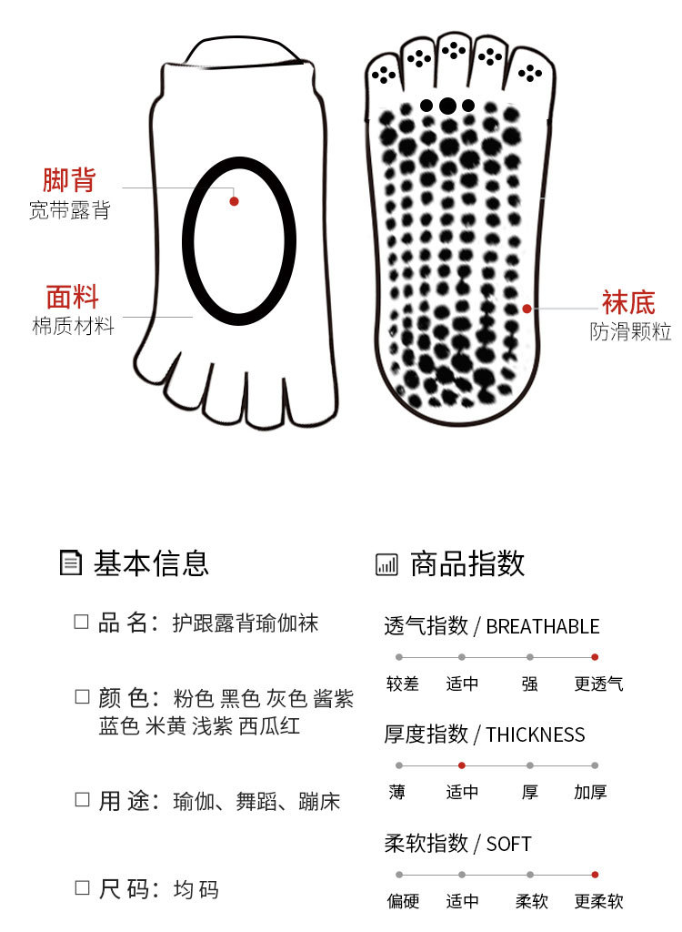 瑜伽袜子夏季防滑袜女夏天普拉提袜五指袜分指运动室内运动袜详情2
