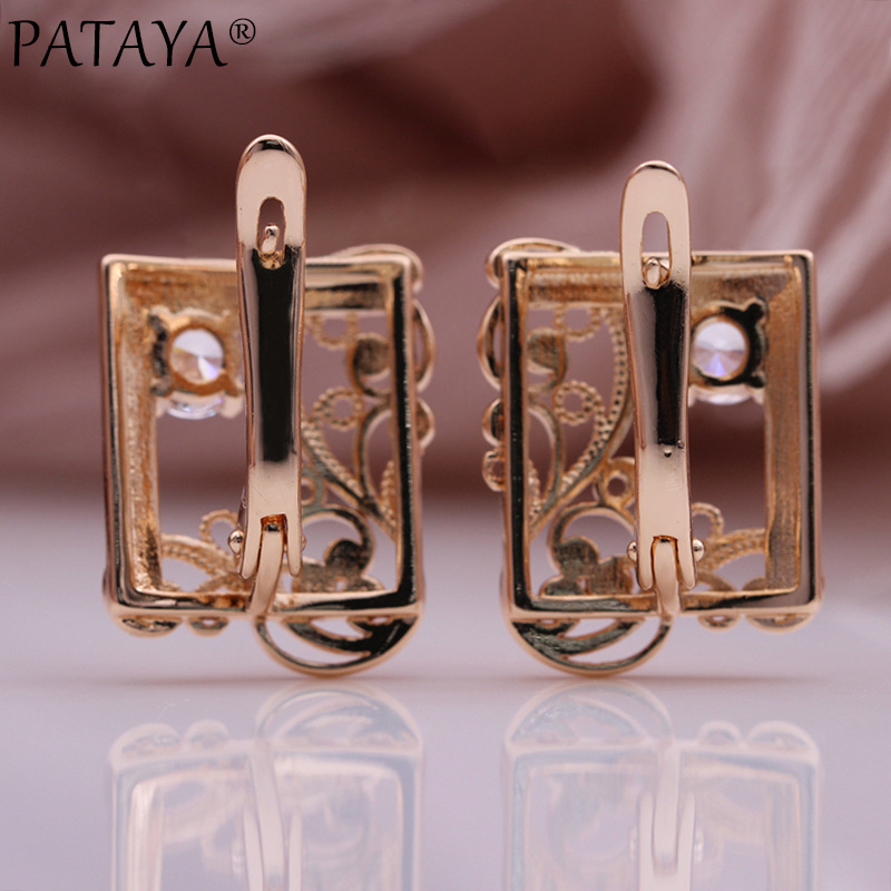 PATAYA585 rose gold real gold electroplated zircon earrings, cross-border direct supply AliExpress window personalized earrings pic 4