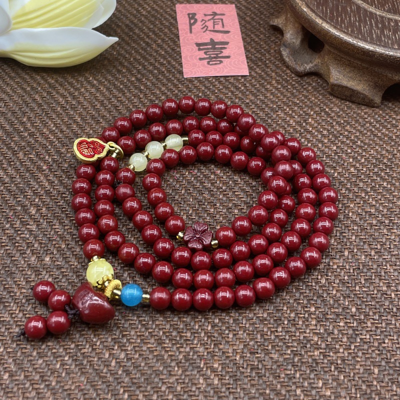 新款108颗紫金朱砂男女手串朱砂貔貅平安扣葫芦配饰文玩手链批发详情11