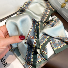 A classic blue and orange large flower 110 faux silk scarf with a large square scarf and a shawl on the outside. A girl gives it to her mother pic 10