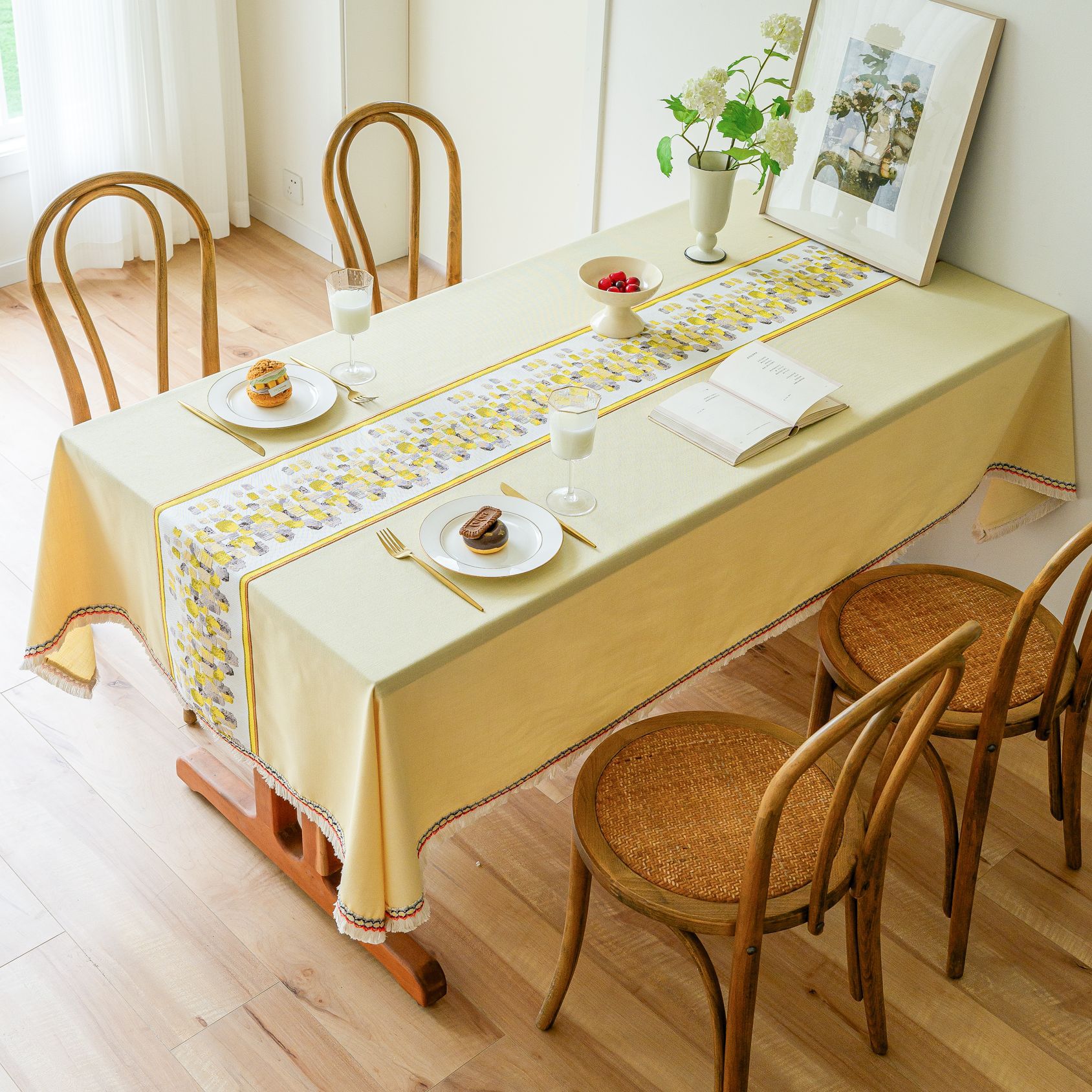 New Chinese-style embroidered tablecloth, cotton and linen solid color, Nordic light and fresh, rectangular for home use, with a sense of luxury pic 30