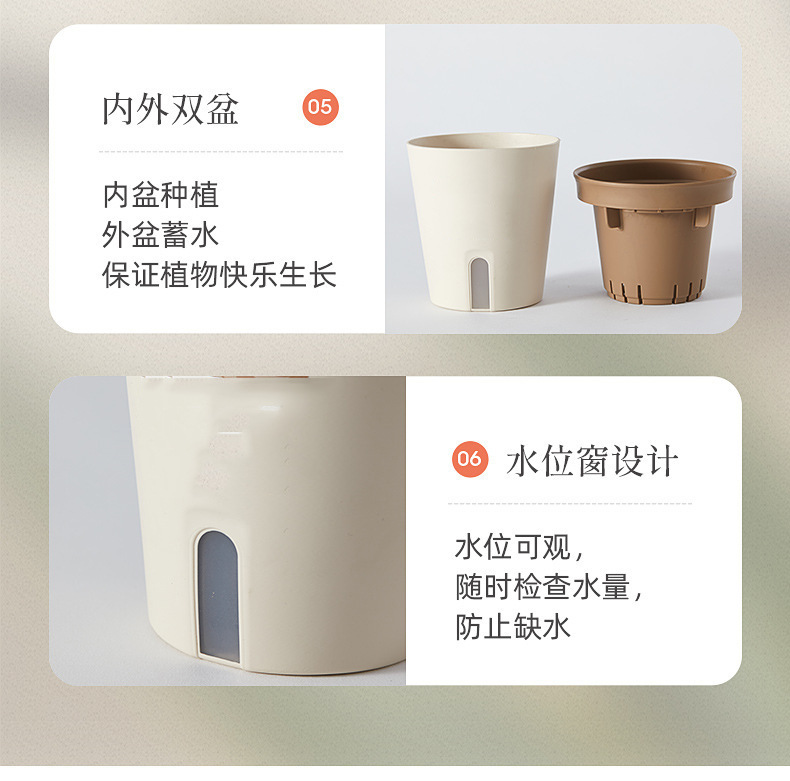 日式绿植园艺懒人花盆 塑料树脂自动吸水花盆办公室桌面绿萝花盆详情7