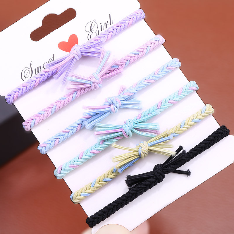 Korean version cute colorful woven rubber bands, candy-colored knotting hair ties, spring-colored hair bands, bows, forest girl headwear pic 1