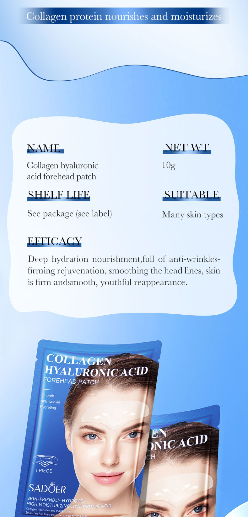 All-english SADOER Hyaluronic Acid Collagen Firming Forehead Patches for improving forehead wrinkles. Cross-border export wholesale exclusively for export pic 23