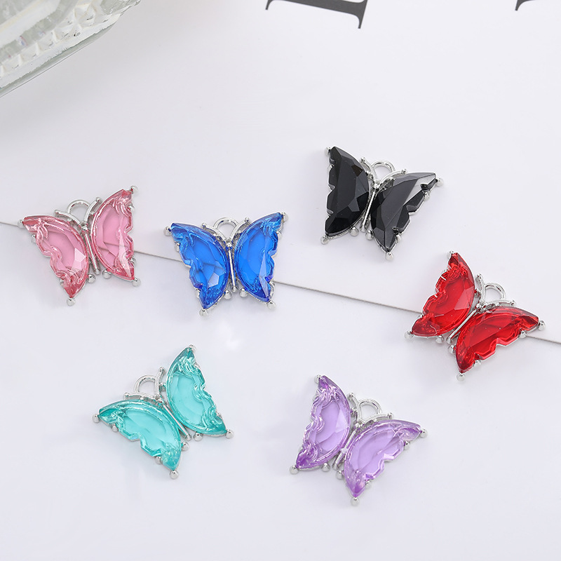 Wholesale alloy acrylic double-hanging butterfly micro-inlaid diy bracelet and necklace material jewelry accessories from the manufacturer pic 7
