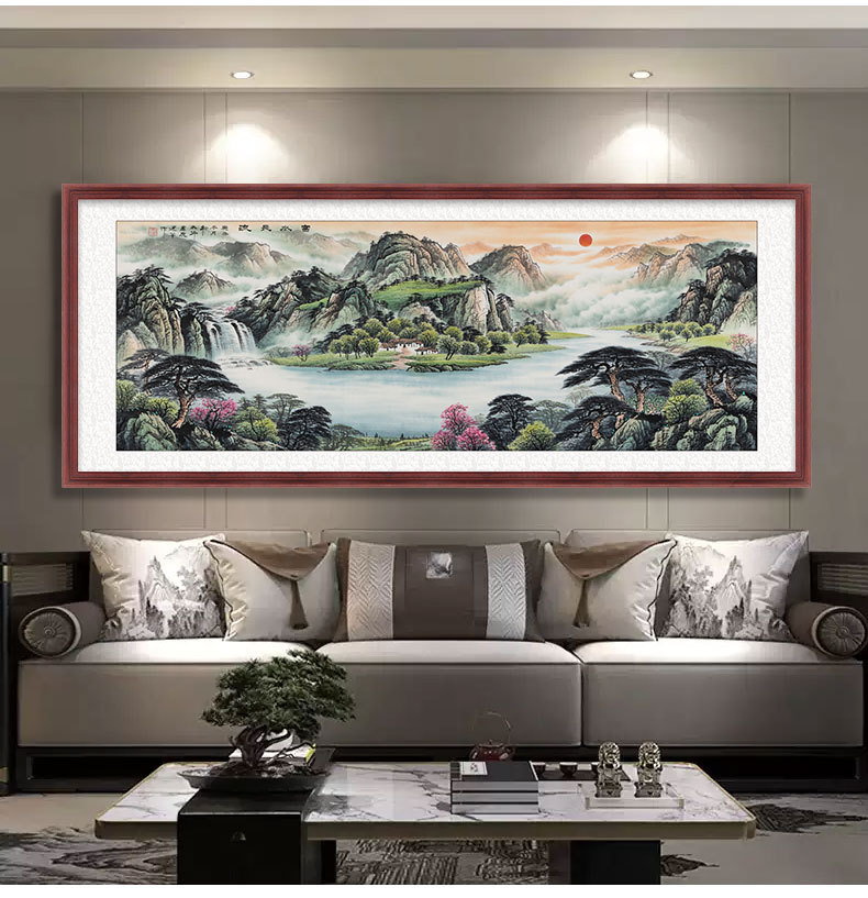 流水生财山水画客厅靠山聚宝盆装饰画定制办公室书房茶室中式挂画详情10