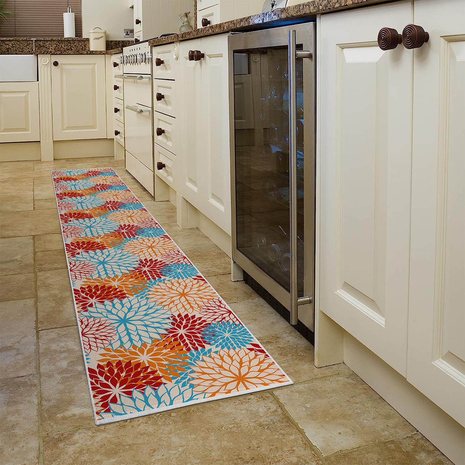 Cross-border Amazon colorful floral floor MATS, kitchen water-absorbing and anti-slip MATS, home entrance long strip floor MATS, balcony foot MATS pic 5