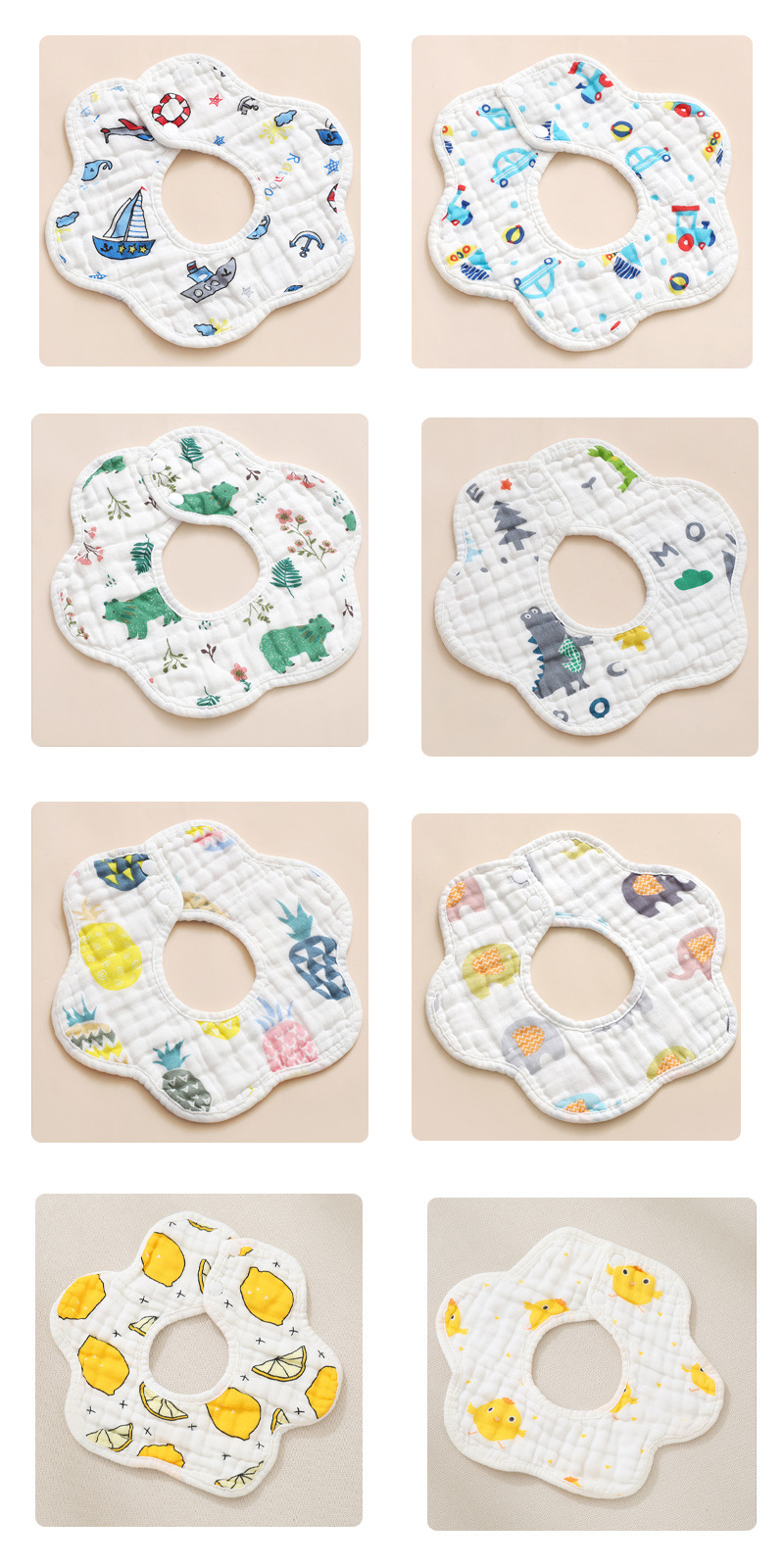 八层纯棉纱布婴儿口水巾水洗褶皱泡泡纱宝宝母婴儿童围兜全棉围嘴详情8