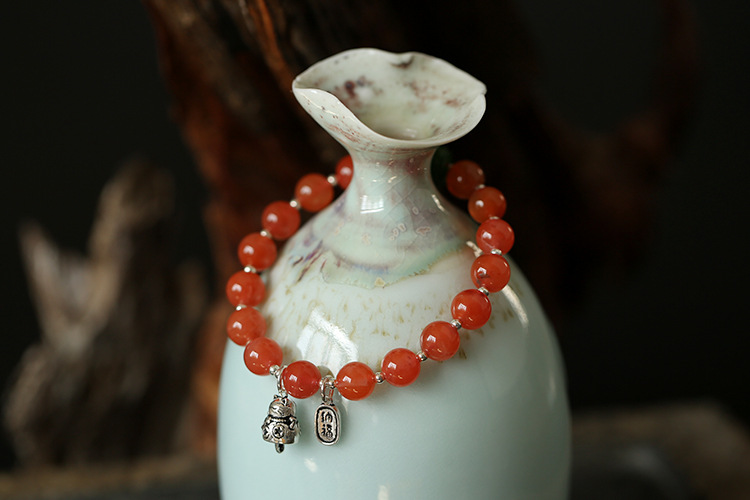 Natural Liangshan Nanhong agate bracelet 8.5mm original single-loop cherry red s925 silver Nafu Fortune Cat bracelet pic 3