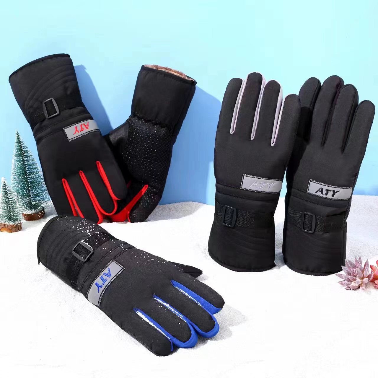 Cross-border thickened ski gloves, outdoor thickened cycling sports warm gloves, waterproof and windproof mountaineering gloves pic 1
