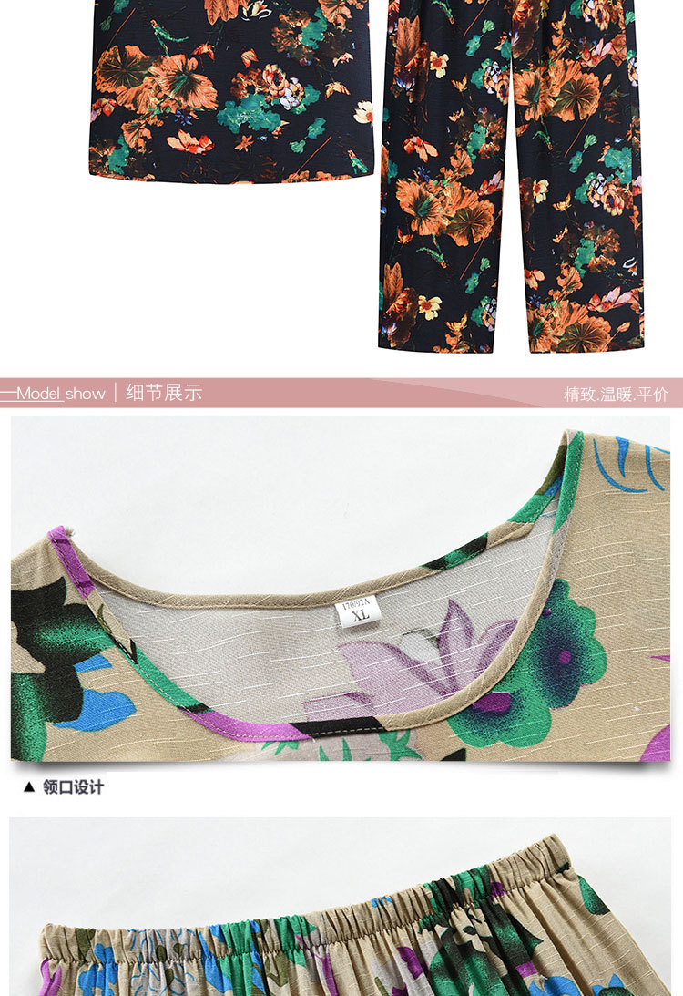 Summer short-sleeved printed top for women, two-piece set for mothers, 60-year-old clothes for grandmothers pic 11