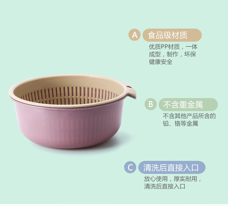 多功能加厚双层沥水篮厨房洗菜盆淘米多用篮客厅圆形收纳筐水果盘详情4