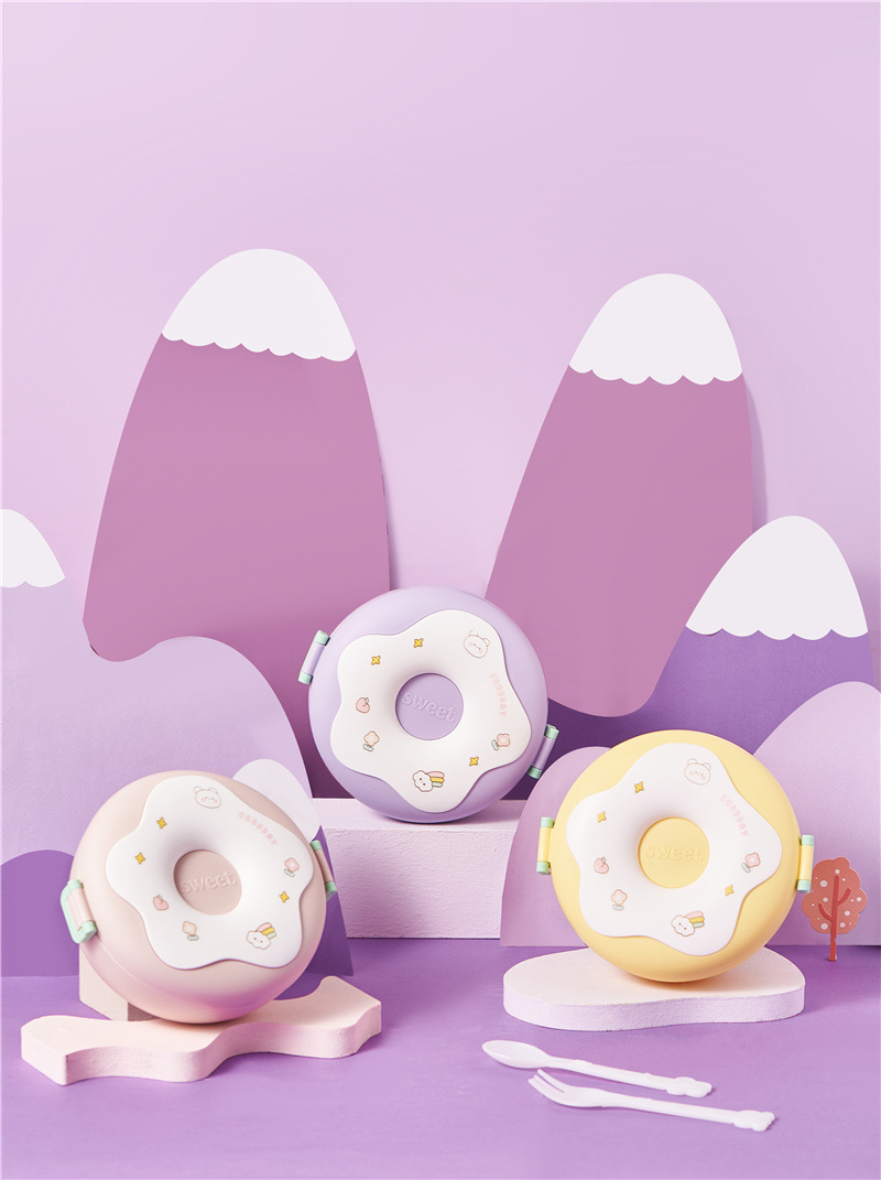 Donut lunch box, cute children, large-capacity compartments, baby food box with lid, portable student lunch box, PP bento box pic 3