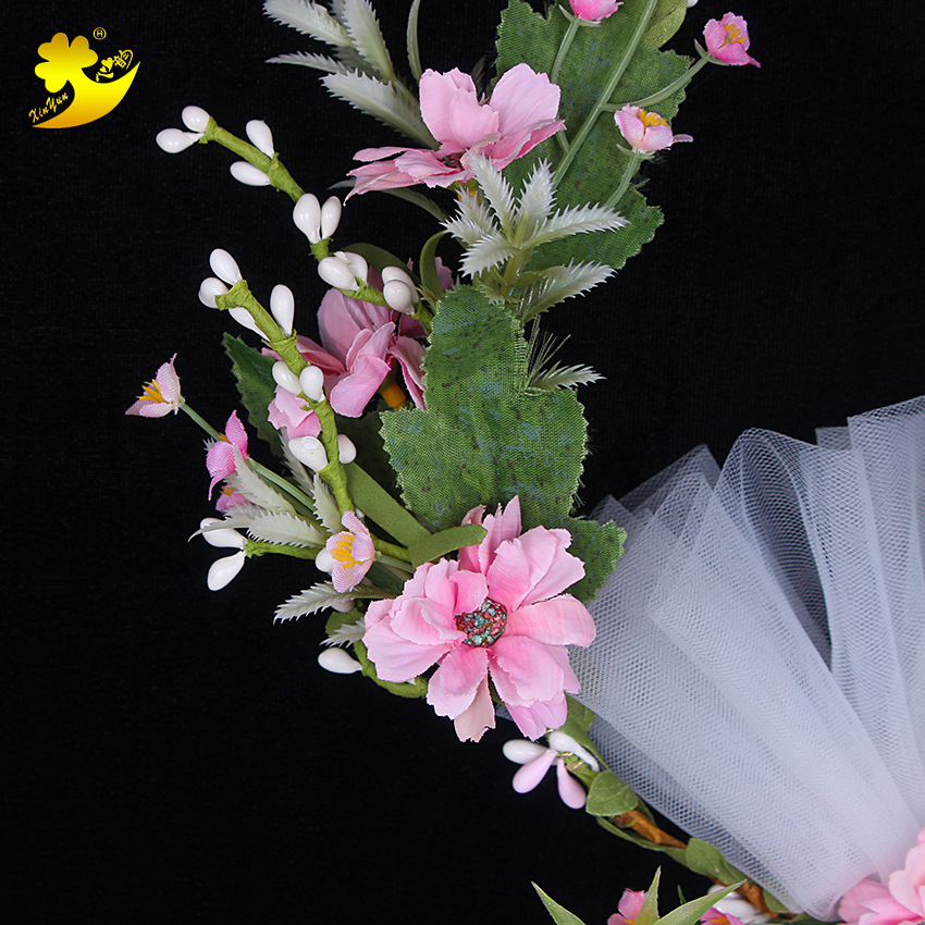 New bride veils from Japan and South Korea, seaside vacation photography, light pink veils, handcrafted simple double-layer forest-themed hair accessories wholesale pic 4