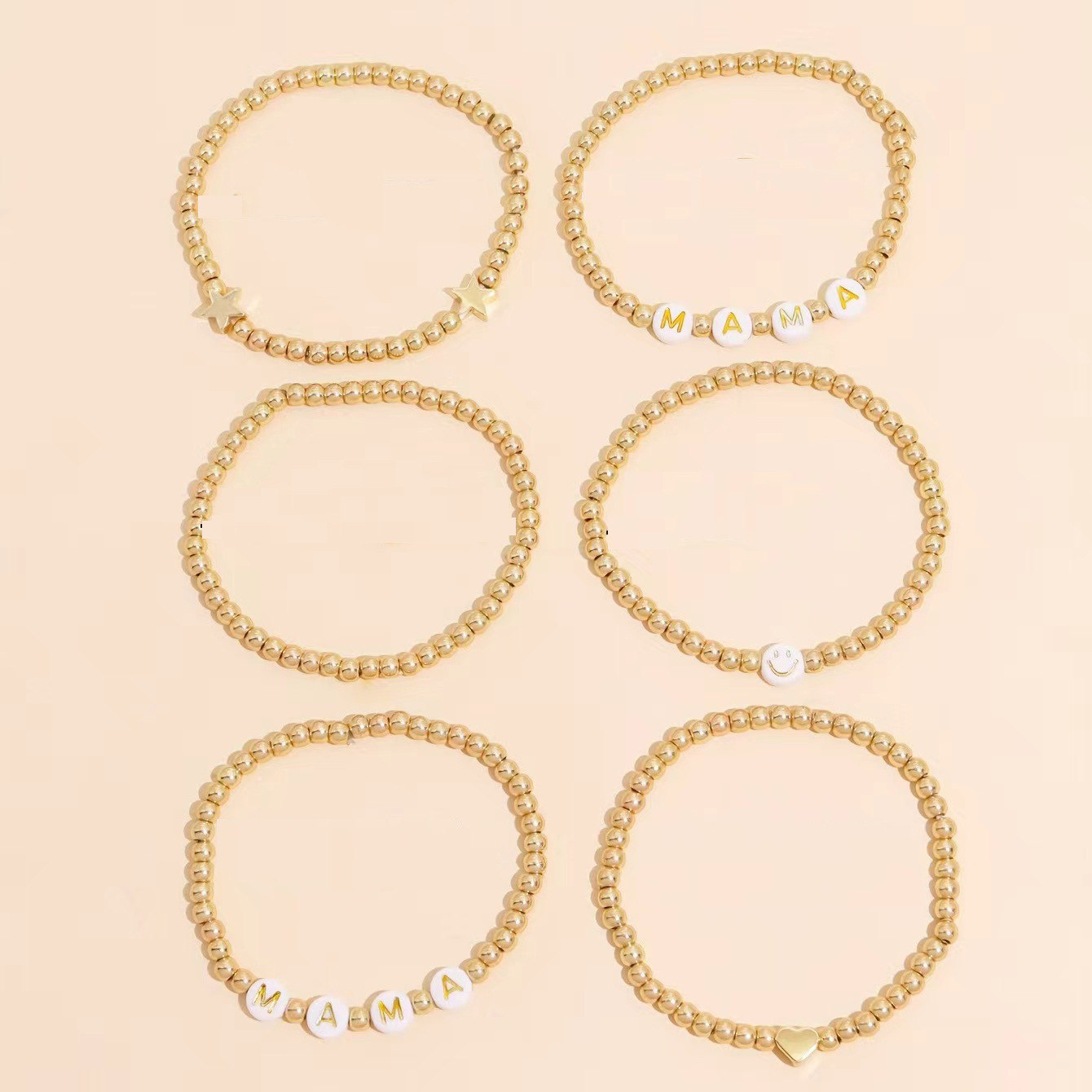 A cross-border best-selling acrylic gold letter MAMA heart gold bead beaded bracelet 6-piece set, suitable for Mother's Day bracelets pic 5