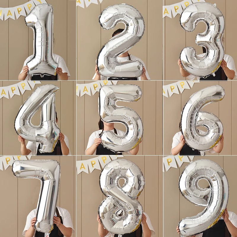 32寸白色数字气球ins小红书同款生日派对布置简约大数字铝膜气球详情3