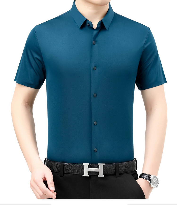 Verano 2024 nuevo negocio morera seda manga corta camisa de hombre de mediana edad verano casual vestido formal sin marcas camisas de hombre pic 24