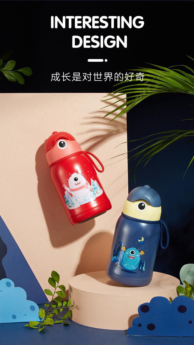 新款儿童卡通保温杯 316不锈钢学生保温壶创意双盖带吸管水杯批发详情10