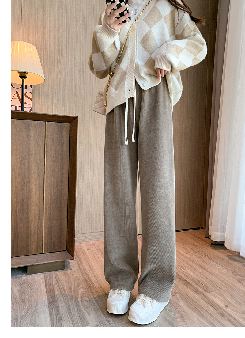 秋冬新款欧棉绒阔腿裤女高腰显瘦宽松抽绳百搭直筒垂感口袋休闲裤详情24