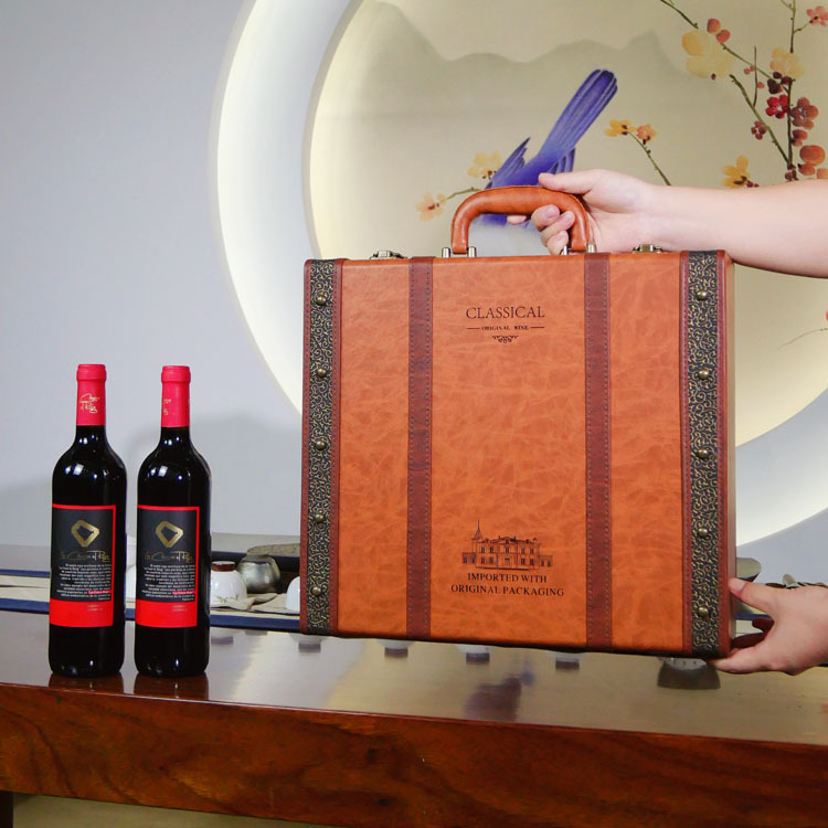 Four red wine gift boxes, red wine leather boxes, antique box series, red wine boxes, Mid-Autumn Festival gift boxes, red wine packaging gift boxes pic 19