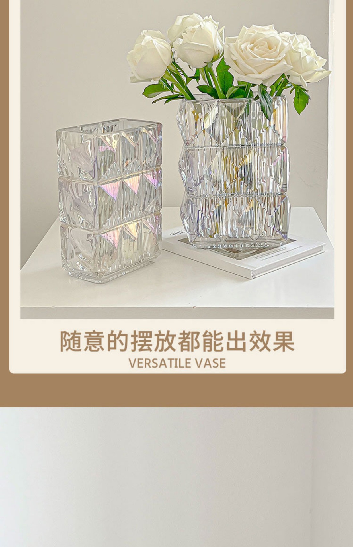 Vase ornaments, living room flower arrangements, high-end and light luxury, transparent glass, high-end hydroponic fresh flowers, roses, ins style pic 19