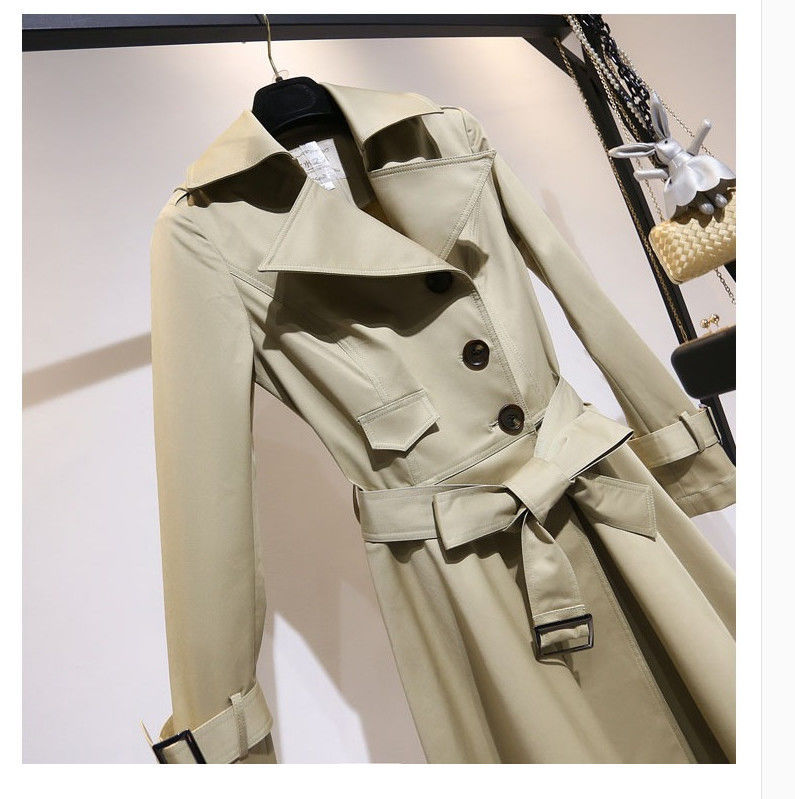 赫本风裙摆风衣收腰千鸟格女式中长款外套大衣年新款详情10