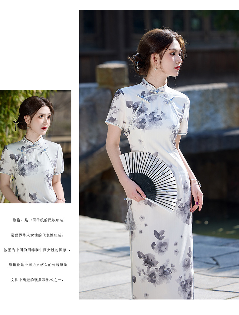 国潮长款改良旗袍2025新款玲珑麻双层年轻款女复古修身温婉江南详情10